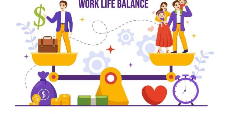 Work Life Balance Vector Illustration of Person Balancing with Job and ...
